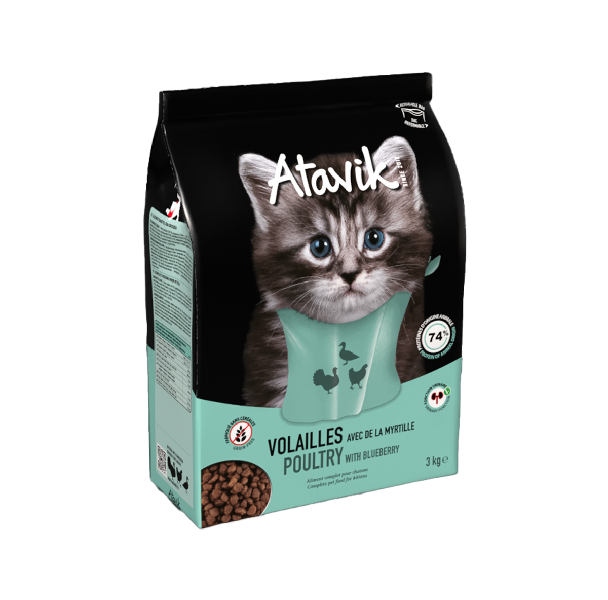 Croquettes pour chaton sans céréales Volaille et myrtilles– ATAVIK