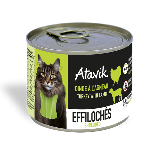 Effilochés pour chat à la dinde et à l’agneau – Sans céréales-200g
