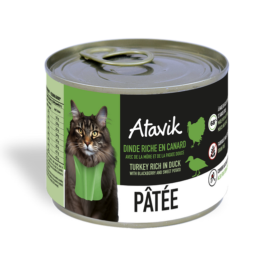 Pâtée pour chat à la dinde, au canard et à la mûre et patate douce – Sans céréales-200g