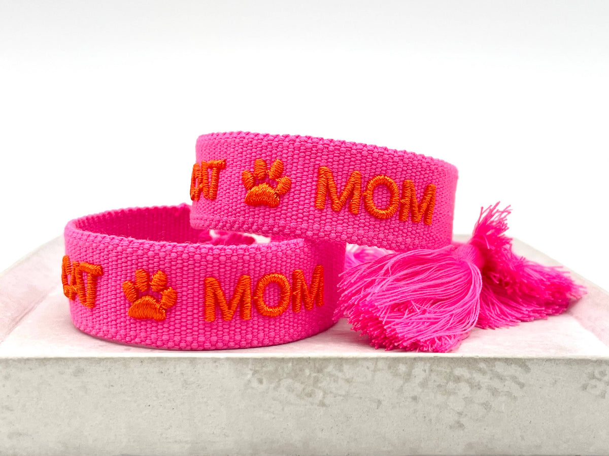 Bracelet tendance CAT MOM tissé et brodé