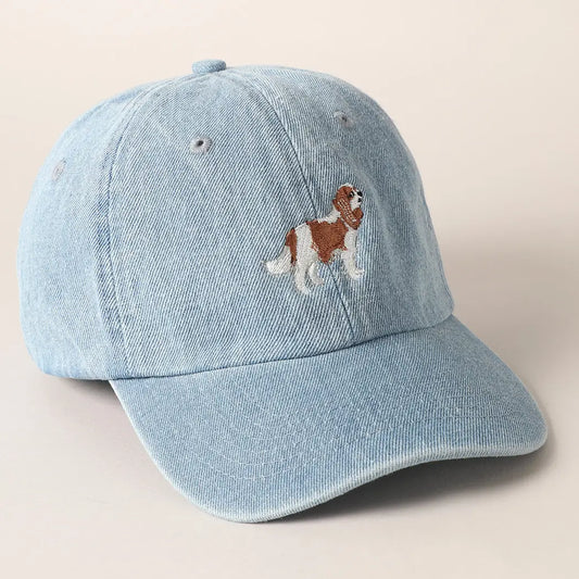 Casquette en denim brodée Cavalier King Charles