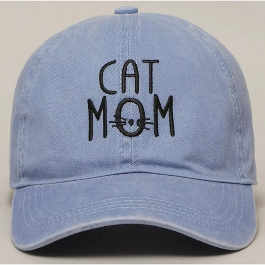 Casquette en denim brodée Cat Mom