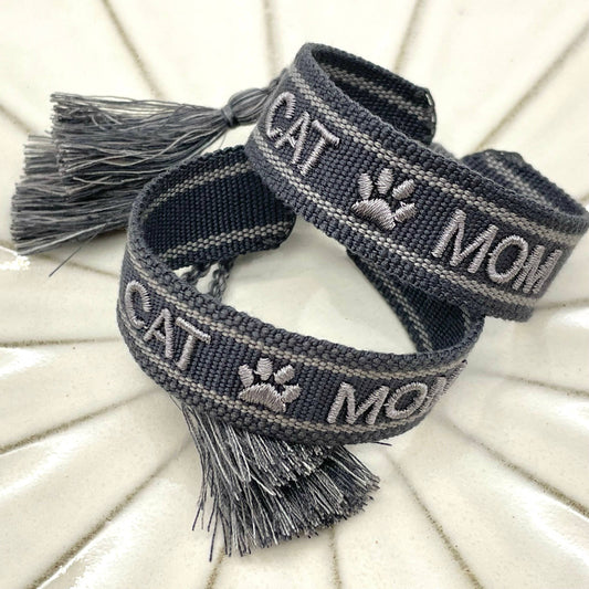 Bracelet tendance CAT MOM tissé et brodé