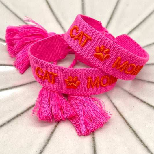 Bracelet tendance CAT MOM tissé et brodé