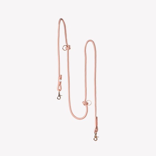 Laisse tressée-mains libres- Rose poudré