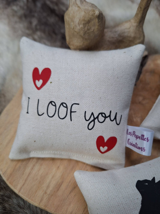 Coussin à la cataire I LOOF YOU