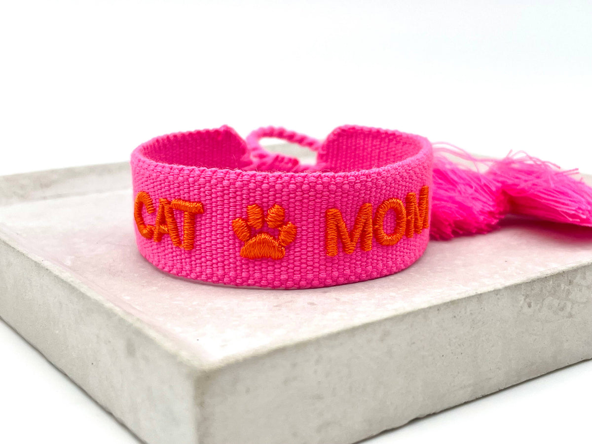 Bracelet tendance CAT MOM tissé et brodé