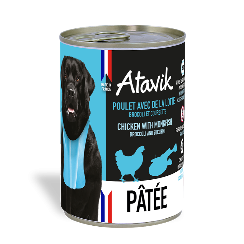 Pâtée pour chien au poulet, à la lotte, au brocoli et à la courgette-400g