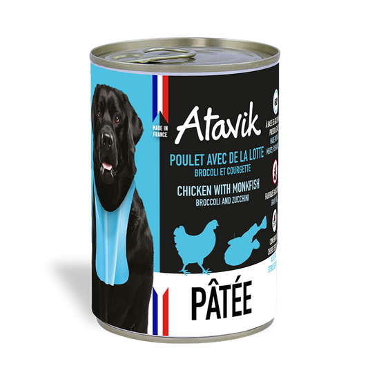 Pâtée pour chien au poulet, à la lotte, au brocoli et à la courgette-400g